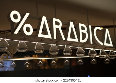 Shanghai,China-September 10th 2022: Close Up % Arabica Store Sign,  Coffee Chain Brand