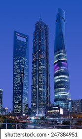 SHANGHAI-DEC. 1, 2014. Ji Mao, Shanghai Tower And Shanghai World Financial Center At Lujiazui. Lujiazui Is A National-level Development Finance And Trade Zone Designated By The Chinese Government.