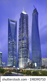 SHANGHAI-JUNE 4, 2014. Ji Mao, Shanghai Tower And Shanghai World Financial Center At Lujiazui. Lujiazui Is A National-level Development Finance And Trade Zone Designated By The Chinese Government.