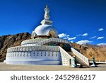 Shanti Stupa - a Buddhist white-domed stupa (chorten) on a hilltop in Chanspa, Leh district, Ladakh (India)