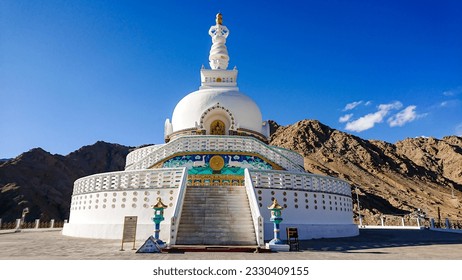 Shanti Stupa In Leh Ladakh, India. Shanti Stupa In Leh Is Among The Top Places To Visit In Leh Ladakh.
