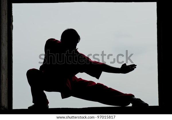 Shaolin Warriors Wushoo Man Silhouette Practice Stock Photo 97015817 ...