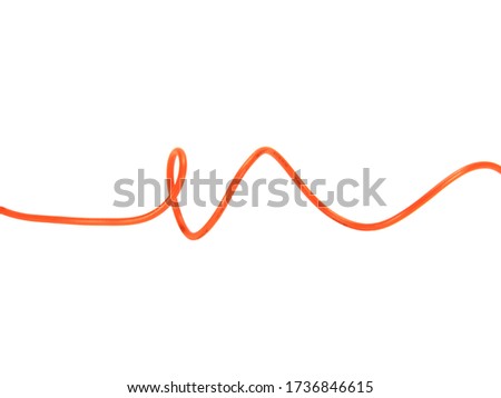 shape or force orange wire cable of usb and adapter into a curve or angle isolated on white background.Electronic Connector.Selection focus.