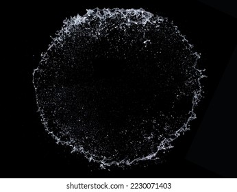 Shape form droplet of Water splashes into drop water attack fluttering in air and stop motion freeze shot. Splash Water for texture graphic resource elements, black background isolated - Powered by Shutterstock