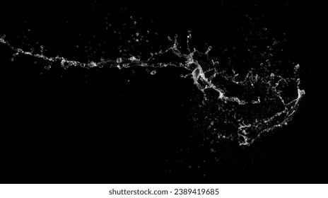 Shape form throw of Water splashes into drop water attack fluttering in air and stop motion freeze shot. Splash Water for explosion texture graphic resource elements, black background isolated