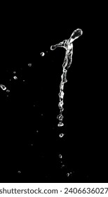 Shape form throw of Water splashes into Line water in air and stop motion freeze shot. Shape form Water for clear texture graphic resource elements, black background isolated
