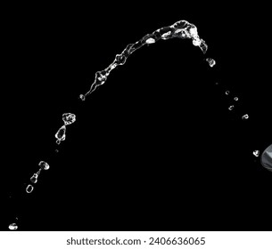 Shape form throw of Water splashes into Line water in air and stop motion freeze shot. Shape form Water for clear texture graphic resource elements, black background isolated