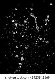 Shape form throw of Water splashes into drop water attack fluttering in air and stop motion freeze shot. Splash Water for explosion texture graphic resource elements, black background isolated