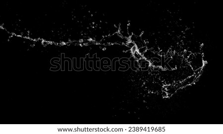 Shape form throw of Water splashes into drop water attack fluttering in air and stop motion freeze shot. Splash Water for explosion texture graphic resource elements, black background isolated