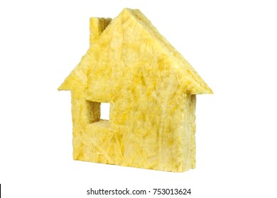 Shape of house with glass wool isolated on white background