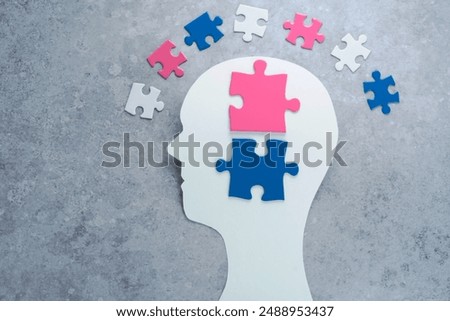 The shape of a human head with different types of gender identity puzzles. Sexual education and awareness. Complexity of gender concept . High quality photo
