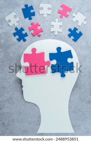 The shape of a human head with different types of gender identity puzzles. Sexual education and awareness. Complexity of gender concept . High quality photo