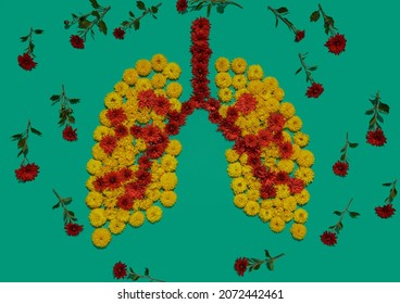 Shape Of Human Lungs, Flower Installation, Lungs Health Concept. Part Of Set Medical Pictures Of Internal Human Organs