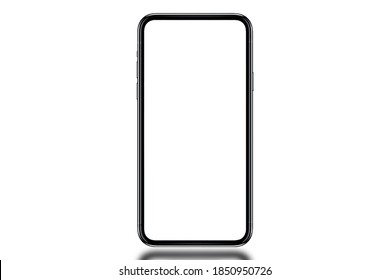 The shape of a modern mobile smartphone Designed to have a thin edge. White screen background, For 6g technology - Clipping Path.