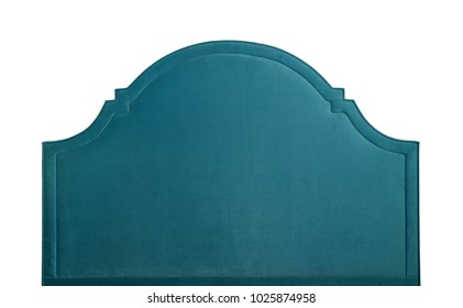 Shaped Teal Blue Soft Velvet Bed Headboard Isolated On White Background, Front View