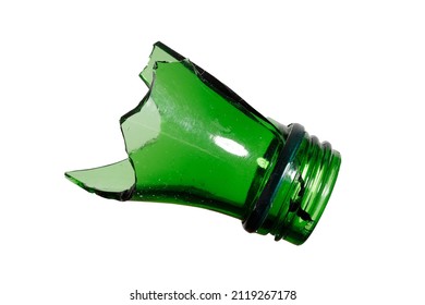 a shard of green glass. Broken bottle neck isolated on white background. High quality photo