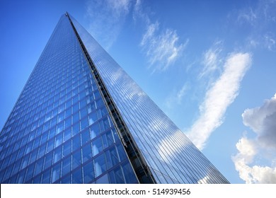 The Shard London UK Low Angle View Up To Cloudscape