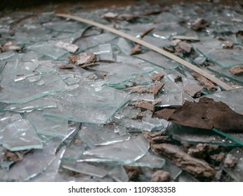 Shards Of Broken Glass Lying On The Floor Of An Abandoned Building