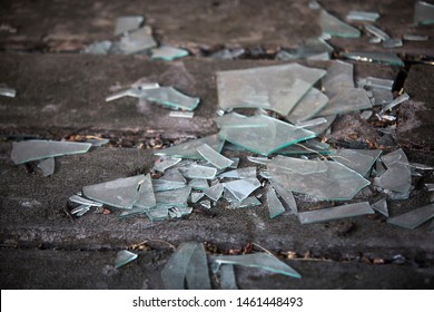 Shards Of Broken Glass On The Old Wooden Floor