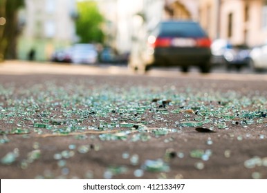 Shards Of Car Glass On The Street