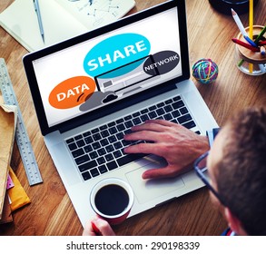 Share Data Network Sharing Social Network Connection Concept