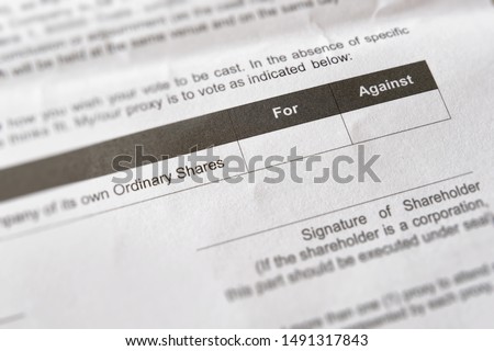 Shareholders proxy form for equity holders of a corporation who are unable to attend shareholders' meeting to vote in favor or against proposed resolutions in which the company intends to implement.