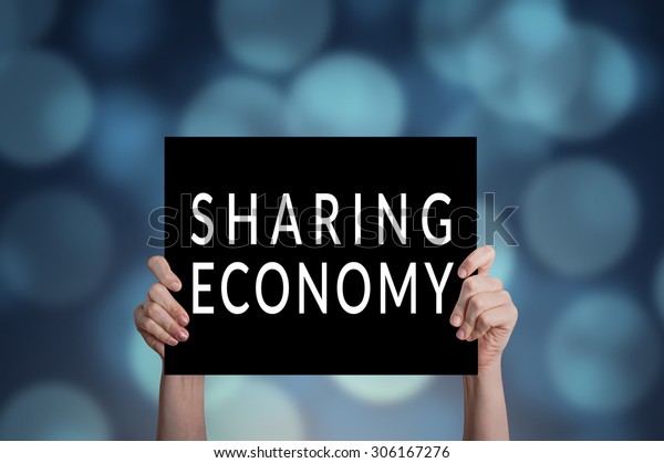Sharing economy card\
with bokeh background