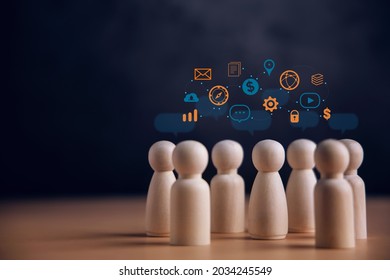 Sharing Ideas and Technology Concept. Group of Smart Teamwork Talking and Swap a Big Data Together on Network. Mind Map  - Shutterstock ID 2034245549