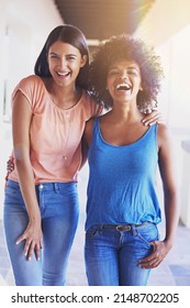 Sharing The Love, Sharing The Laughs. Shot Of Two Girlfriends Hanging Out Together.