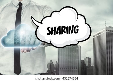 Sharing text on cloud computing theme with businessman