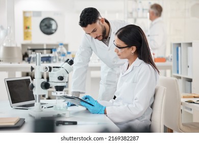 Sharing viewpoints on the days discoveries. Shot of two scientists working together in a lab.