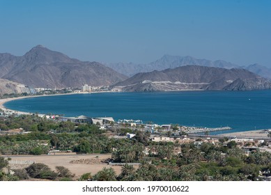 Sharjah, Uae, April 20, 2021. Panoramic View Of Khorfakkan City. UAE Nature. 