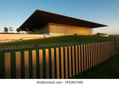 Sharjah, United Arab Emirates- 03-8-2021: An Exterior Architectural Click Of The House Of Wisdom Is A New And Hi Tech Digital Library Which Is In Sharjah, UAE.