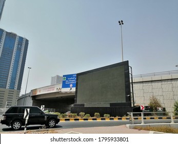 Sharjah, United Arab Emirates - August 14, 2020: Outdoor Advertising Digital Billboard/hoarding Prominently Located On A City Street To Gain Motorists' Attention.