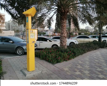 Sharjah, United Arab Emirates - May 30, 2020: Parking Meter Of Sharjah Municipality, With A Parking Fee Of AED2 (US$0.54) Per Hour.