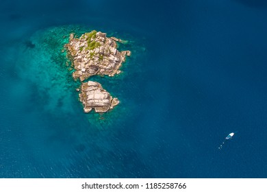 Shark Island, Koh Tao Island Ko Tao Island Thailand Drone Aerial Shot with Copy Space blue green turquoise landscape