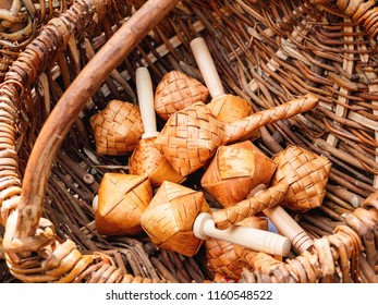 Sharkunok (from Russian Word — Shuffling) Baby Rattle, Woven Birch Bark With Seeds) Inside. Natural Eco-friendly Toy, Known Since Ancient Times. Handmade Amulet For A Newborn.