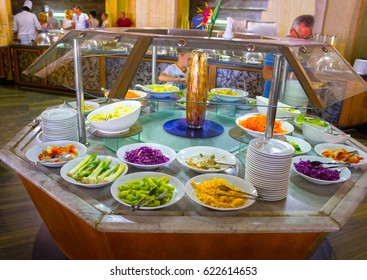 Sharm El Sheikh, Egypt - April 8, 2017: The People Choose Food In The Buffet Restaurant