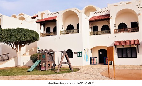 Sharm El Sheikh, Egypt - January 16 2020: Kids Club And Playground With Slide And Swing In Hotel