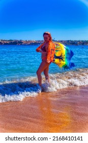 Sharm El Sheikh, Egypt, July 22 2021: A Woman At Beach During Summer Day In Sharm El Sheikh, Egypt.