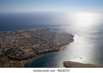 sharm el sheikh and red sea with corals from above