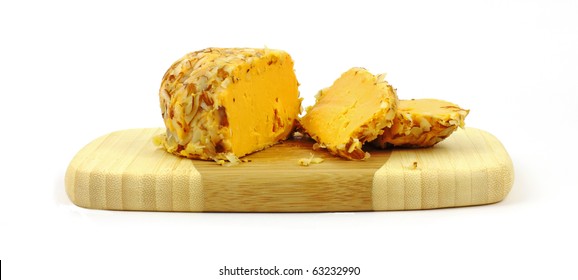 Sharp Cheddar Cheese Slices Coated With Almonds.