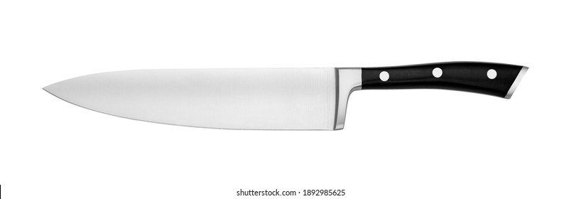Sharp chef knife isolated on whited, high quality stainless steel, plastic handle