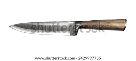Sharp chef's knife with wooden handle isolated on white background