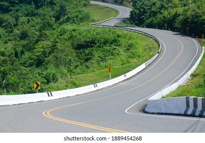 Sharp Curve Road At Amphor Pua, Nan Province, Thailand