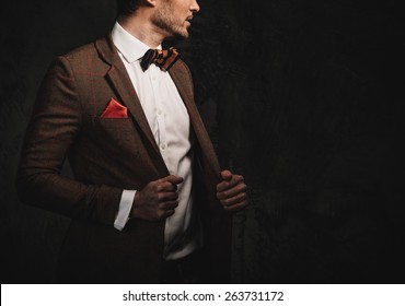 Sharp dressed fashionist wearing jacket and bow tie - Shutterstock ID 263731172