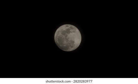 Sharp Full Moon in Dark Night Sky with Detailed Lunar Maria Craters and Highlands Astrophotography Background Close Up