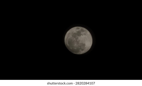 Sharp Full Moon in Dark Night Sky with Detailed Lunar Maria Craters and Highlands Astrophotography Background Close Up