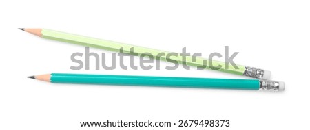 Sharp graphite pencils isolated on white, top view