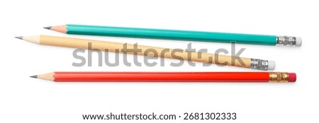 Sharp graphite pencils isolated on white, top view